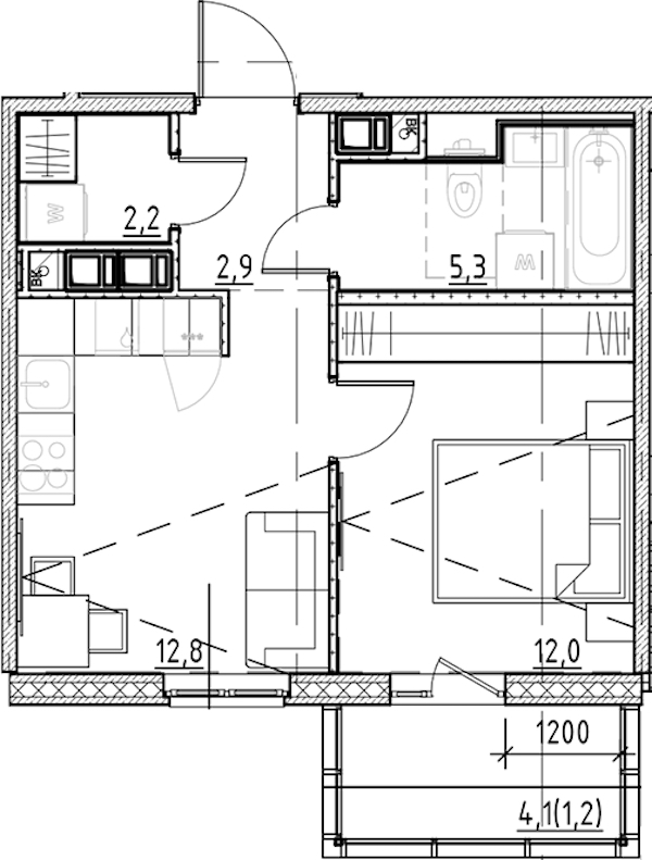 1-комнатная квартира 36.4 м², 3/8 эт., ЖК «Янила Форест»